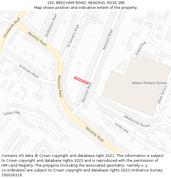 150, BEECHAM ROAD, READING, RG30 2RE: Location map and indicative extent of plot