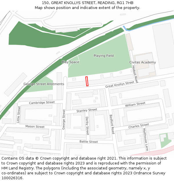 150, GREAT KNOLLYS STREET, READING, RG1 7HB: Location map and indicative extent of plot