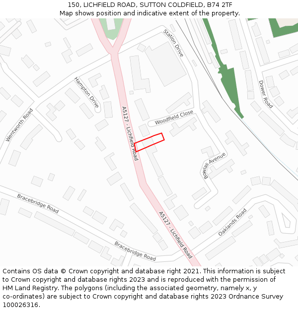 150, LICHFIELD ROAD, SUTTON COLDFIELD, B74 2TF: Location map and indicative extent of plot
