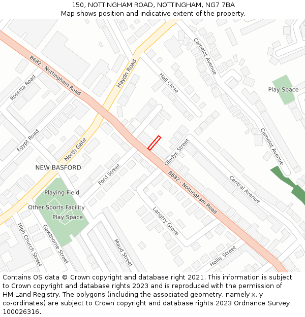 150, NOTTINGHAM ROAD, NOTTINGHAM, NG7 7BA: Location map and indicative extent of plot