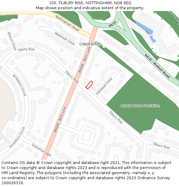 150, TILBURY RISE, NOTTINGHAM, NG8 6EQ: Location map and indicative extent of plot