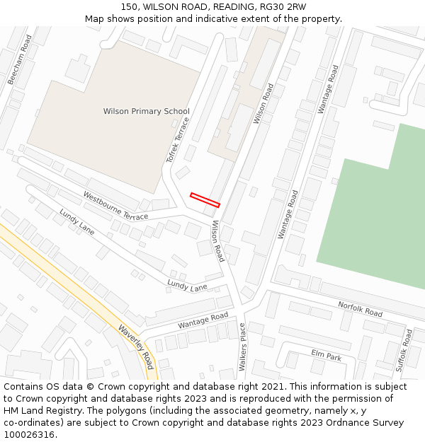150, WILSON ROAD, READING, RG30 2RW: Location map and indicative extent of plot