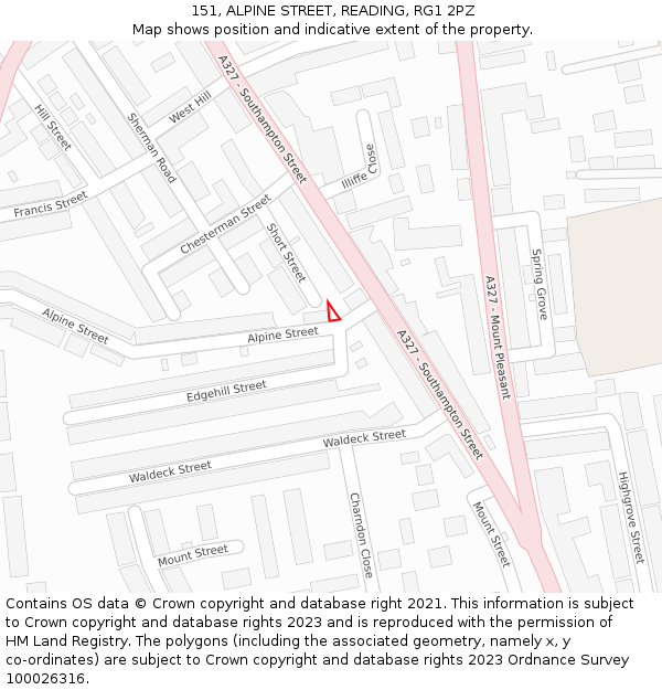 151, ALPINE STREET, READING, RG1 2PZ: Location map and indicative extent of plot