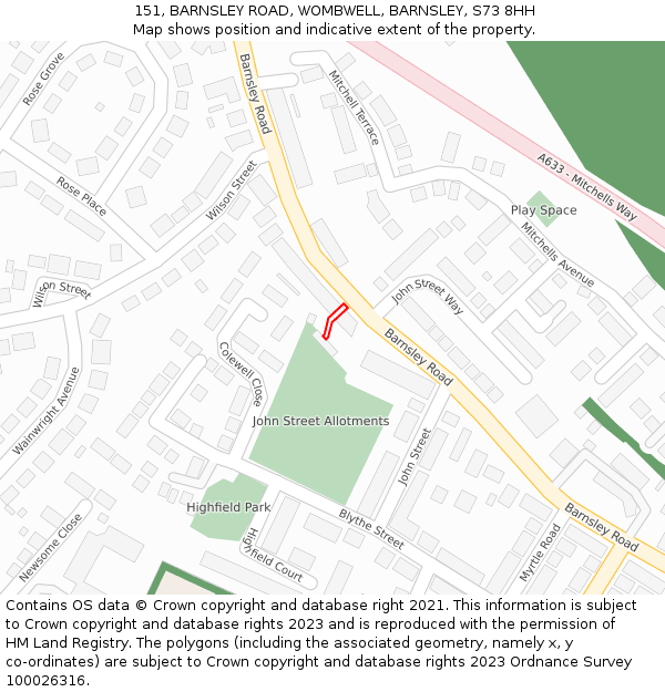 151, BARNSLEY ROAD, WOMBWELL, BARNSLEY, S73 8HH: Location map and indicative extent of plot