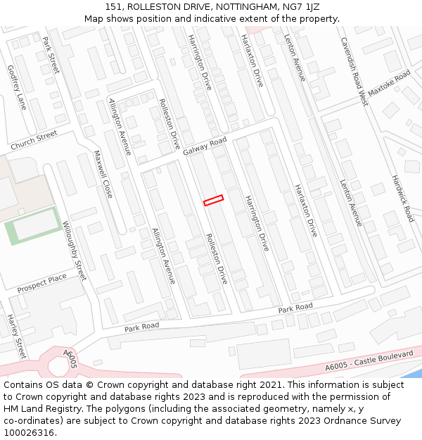 151, ROLLESTON DRIVE, NOTTINGHAM, NG7 1JZ: Location map and indicative extent of plot