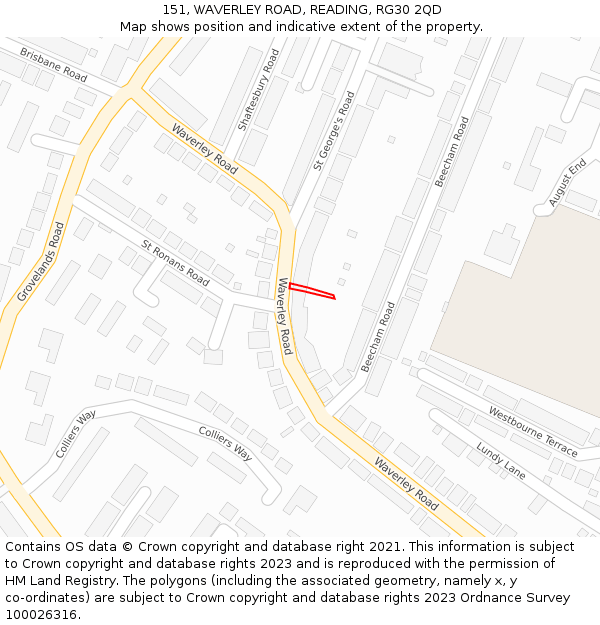 151, WAVERLEY ROAD, READING, RG30 2QD: Location map and indicative extent of plot