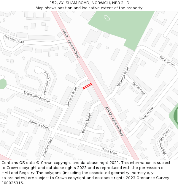 152, AYLSHAM ROAD, NORWICH, NR3 2HD: Location map and indicative extent of plot