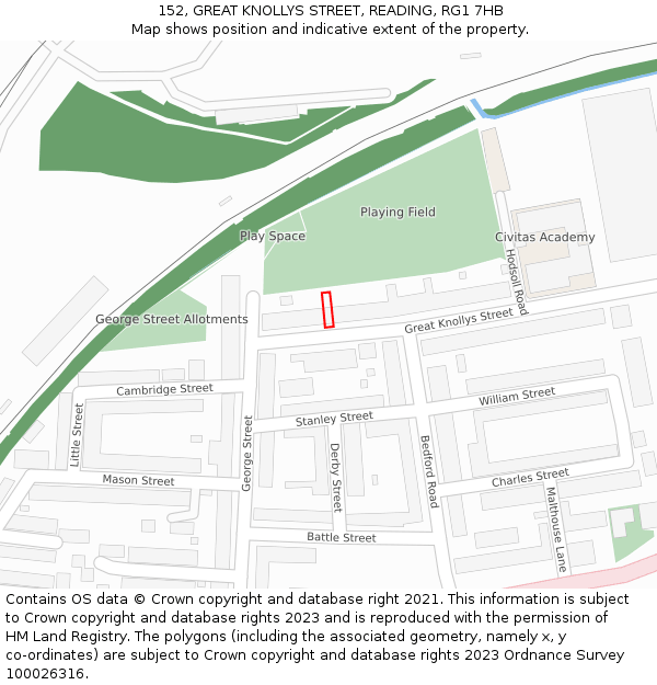 152, GREAT KNOLLYS STREET, READING, RG1 7HB: Location map and indicative extent of plot