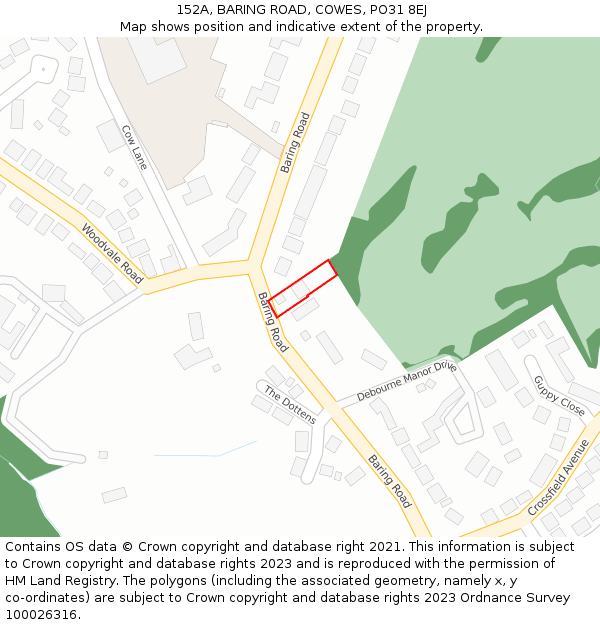 152A, BARING ROAD, COWES, PO31 8EJ: Location map and indicative extent of plot