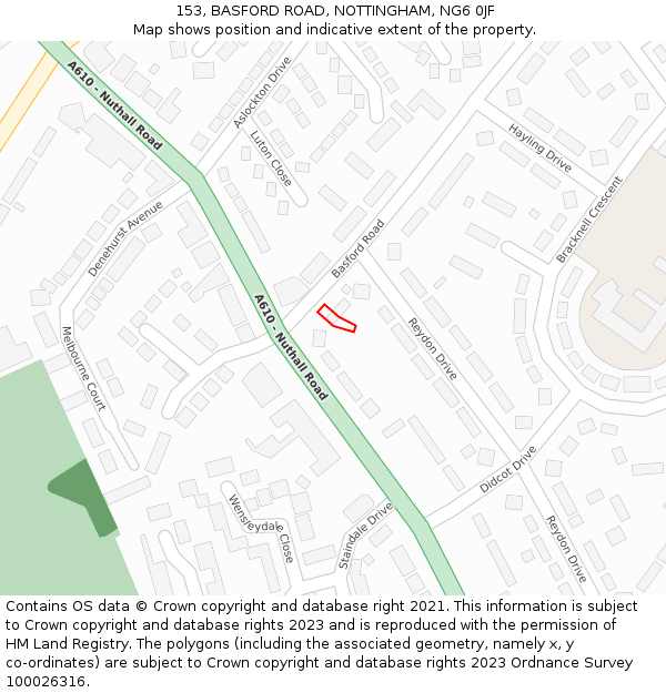 153, BASFORD ROAD, NOTTINGHAM, NG6 0JF: Location map and indicative extent of plot