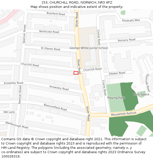 153, CHURCHILL ROAD, NORWICH, NR3 4PZ: Location map and indicative extent of plot
