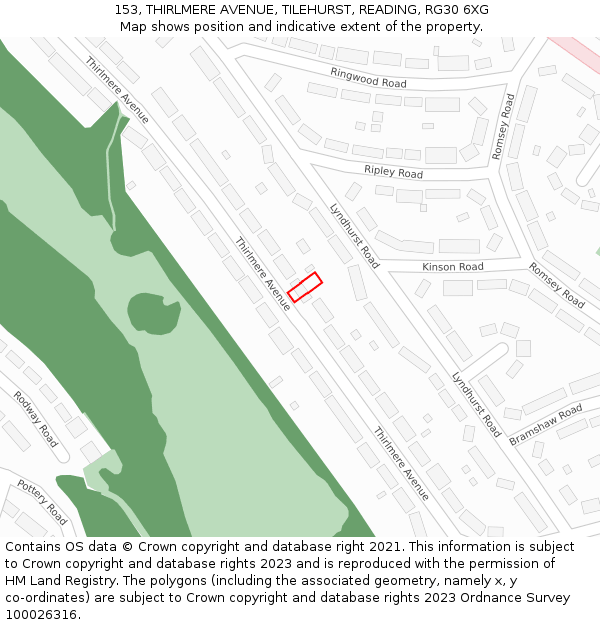 153, THIRLMERE AVENUE, TILEHURST, READING, RG30 6XG: Location map and indicative extent of plot