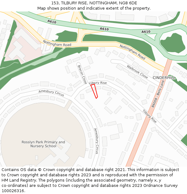 153, TILBURY RISE, NOTTINGHAM, NG8 6DE: Location map and indicative extent of plot