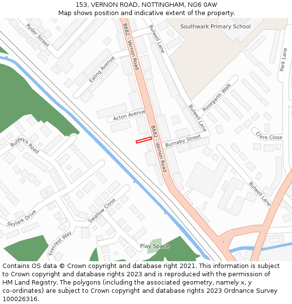 153, VERNON ROAD, NOTTINGHAM, NG6 0AW: Location map and indicative extent of plot