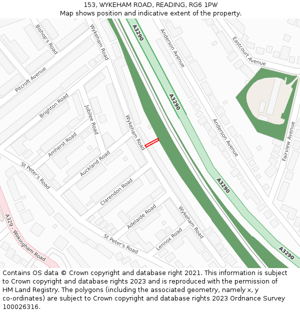 153, WYKEHAM ROAD, READING, RG6 1PW: Location map and indicative extent of plot