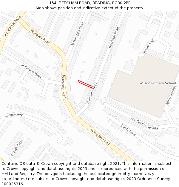 154, BEECHAM ROAD, READING, RG30 2RE: Location map and indicative extent of plot