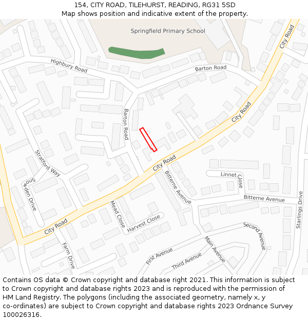 154, CITY ROAD, TILEHURST, READING, RG31 5SD: Location map and indicative extent of plot