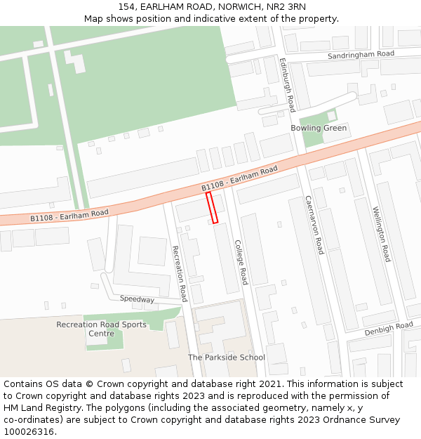 154, EARLHAM ROAD, NORWICH, NR2 3RN: Location map and indicative extent of plot