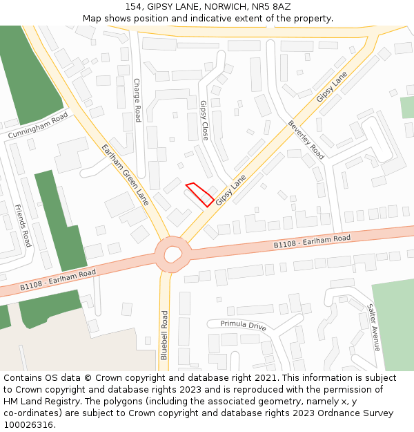 154, GIPSY LANE, NORWICH, NR5 8AZ: Location map and indicative extent of plot