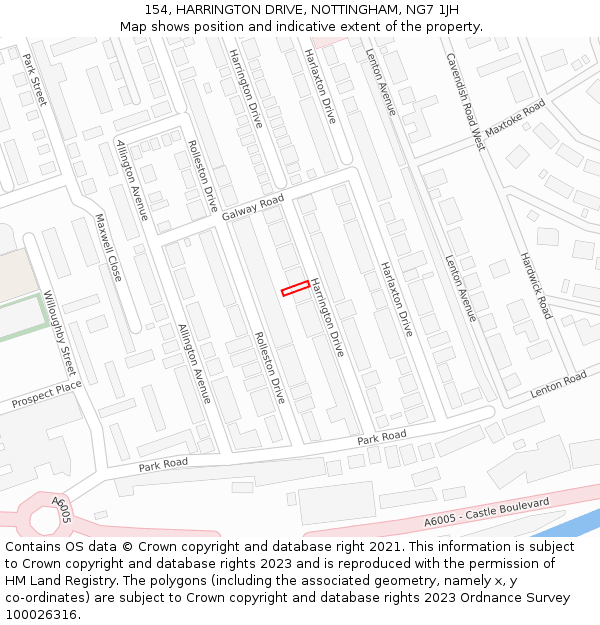 154, HARRINGTON DRIVE, NOTTINGHAM, NG7 1JH: Location map and indicative extent of plot