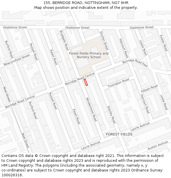155, BERRIDGE ROAD, NOTTINGHAM, NG7 6HR: Location map and indicative extent of plot