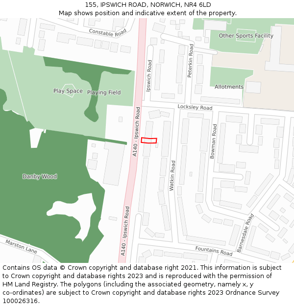 155, IPSWICH ROAD, NORWICH, NR4 6LD: Location map and indicative extent of plot