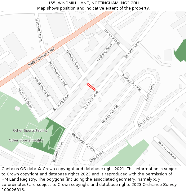 155, WINDMILL LANE, NOTTINGHAM, NG3 2BH: Location map and indicative extent of plot