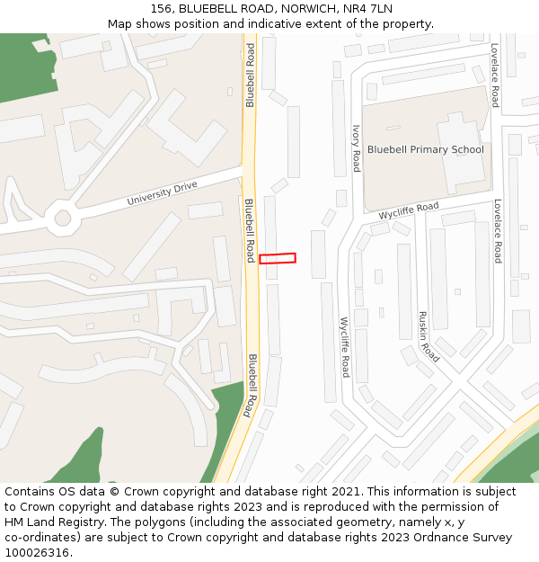 156, BLUEBELL ROAD, NORWICH, NR4 7LN: Location map and indicative extent of plot