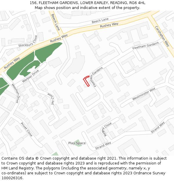 156, FLEETHAM GARDENS, LOWER EARLEY, READING, RG6 4HL: Location map and indicative extent of plot