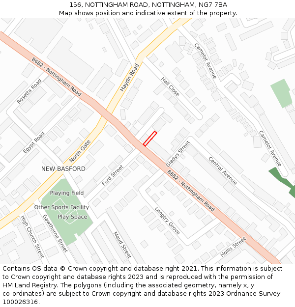 156, NOTTINGHAM ROAD, NOTTINGHAM, NG7 7BA: Location map and indicative extent of plot