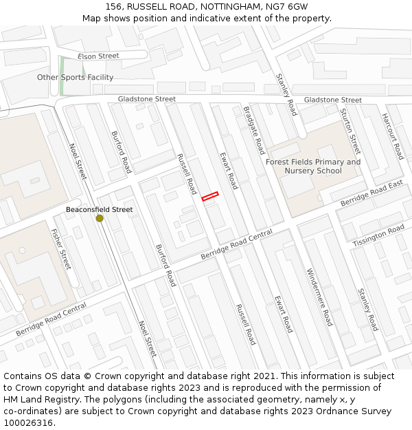 156, RUSSELL ROAD, NOTTINGHAM, NG7 6GW: Location map and indicative extent of plot