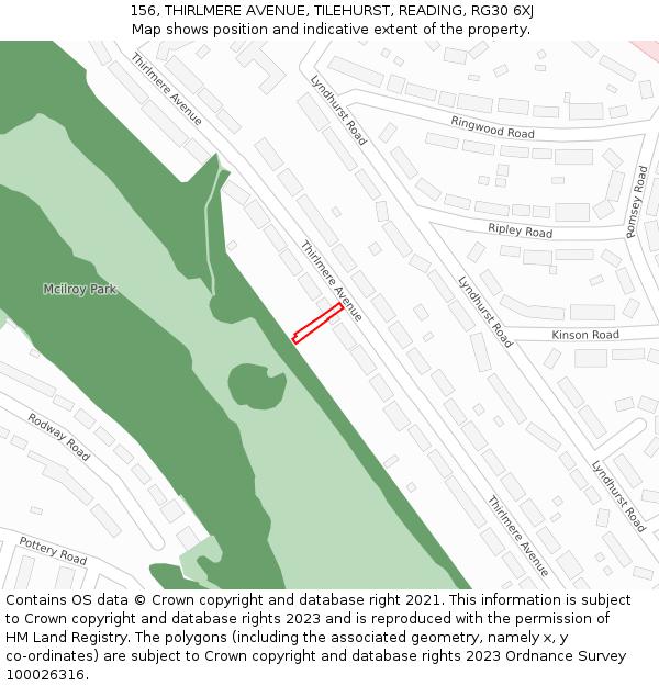156, THIRLMERE AVENUE, TILEHURST, READING, RG30 6XJ: Location map and indicative extent of plot