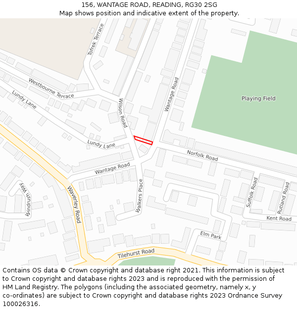 156, WANTAGE ROAD, READING, RG30 2SG: Location map and indicative extent of plot