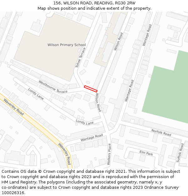 156, WILSON ROAD, READING, RG30 2RW: Location map and indicative extent of plot