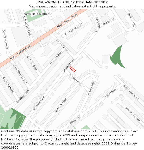 156, WINDMILL LANE, NOTTINGHAM, NG3 2BZ: Location map and indicative extent of plot