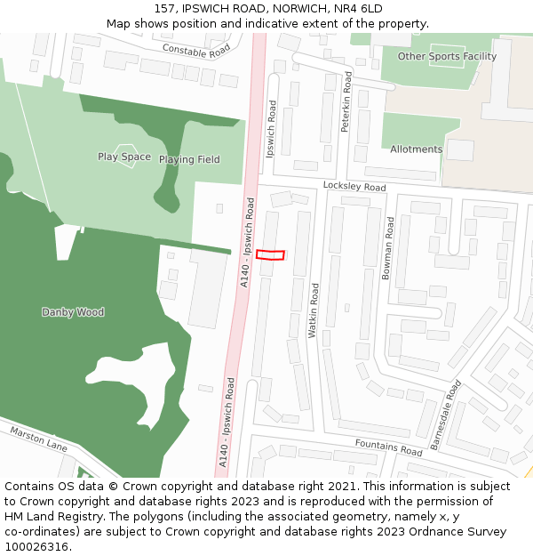 157, IPSWICH ROAD, NORWICH, NR4 6LD: Location map and indicative extent of plot