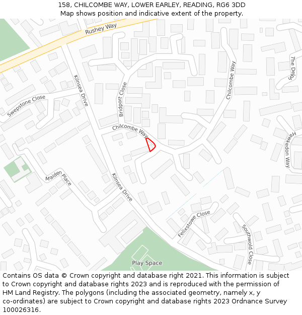 158, CHILCOMBE WAY, LOWER EARLEY, READING, RG6 3DD: Location map and indicative extent of plot