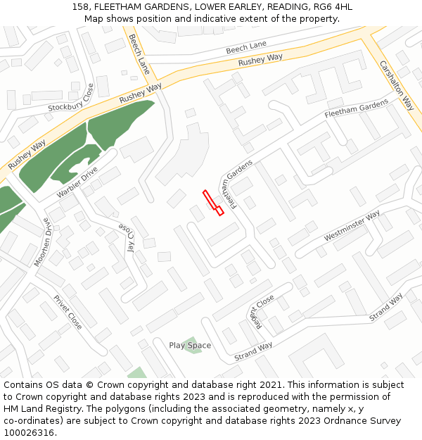 158, FLEETHAM GARDENS, LOWER EARLEY, READING, RG6 4HL: Location map and indicative extent of plot