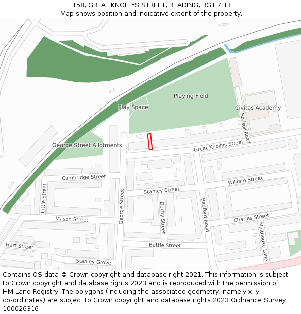 158, GREAT KNOLLYS STREET, READING, RG1 7HB: Location map and indicative extent of plot