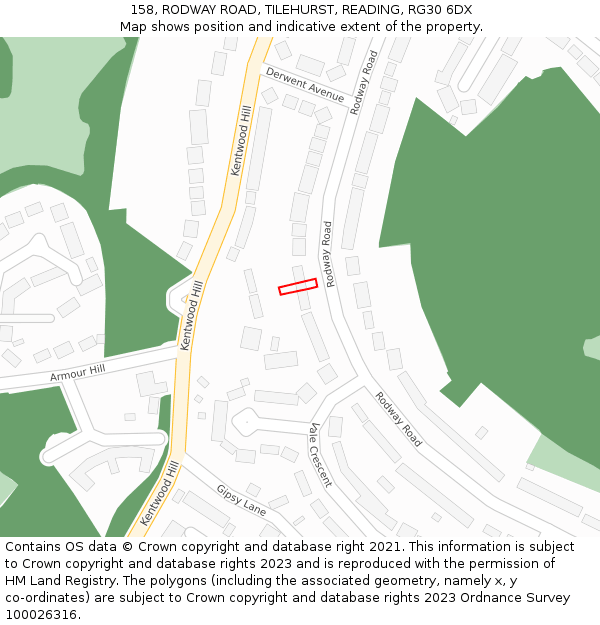 158, RODWAY ROAD, TILEHURST, READING, RG30 6DX: Location map and indicative extent of plot