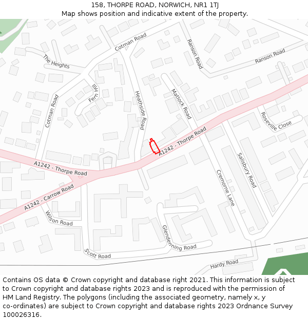 158, THORPE ROAD, NORWICH, NR1 1TJ: Location map and indicative extent of plot