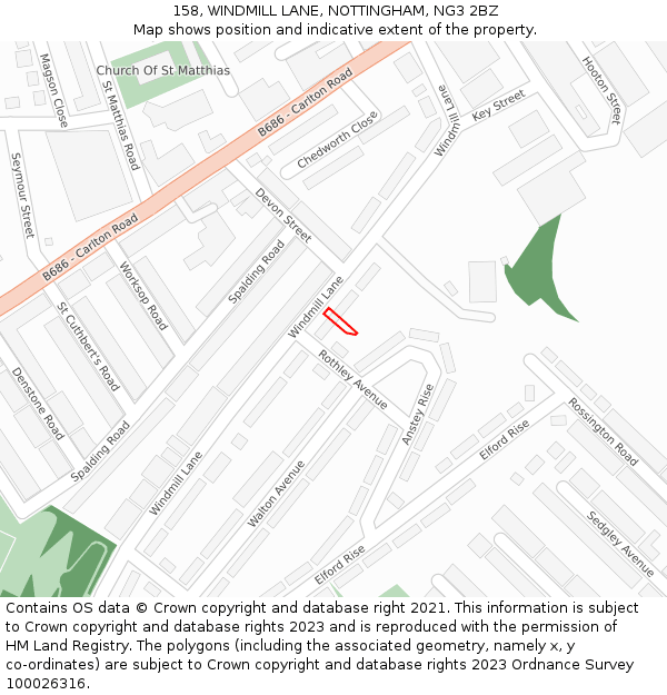 158, WINDMILL LANE, NOTTINGHAM, NG3 2BZ: Location map and indicative extent of plot