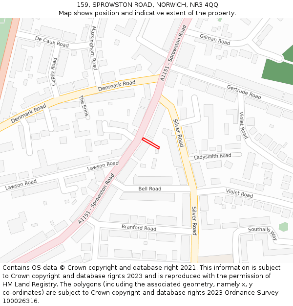 159, SPROWSTON ROAD, NORWICH, NR3 4QQ: Location map and indicative extent of plot