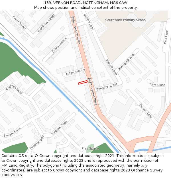 159, VERNON ROAD, NOTTINGHAM, NG6 0AW: Location map and indicative extent of plot