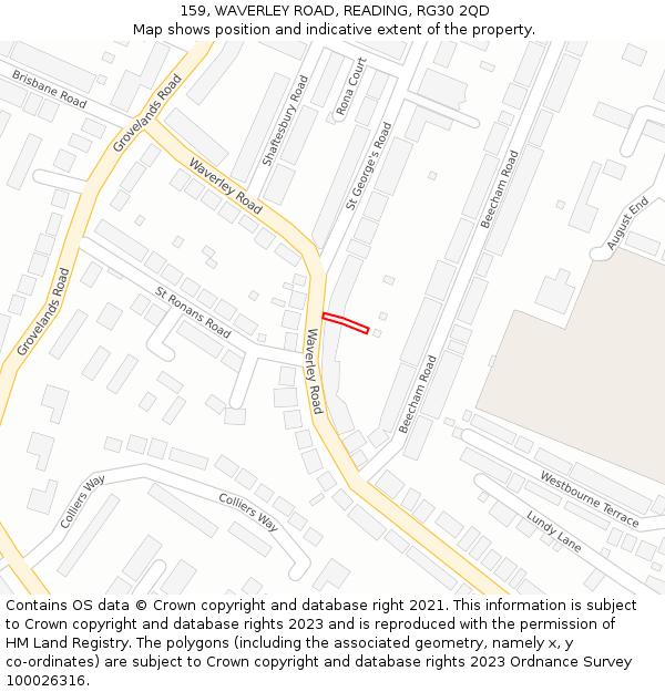 159, WAVERLEY ROAD, READING, RG30 2QD: Location map and indicative extent of plot