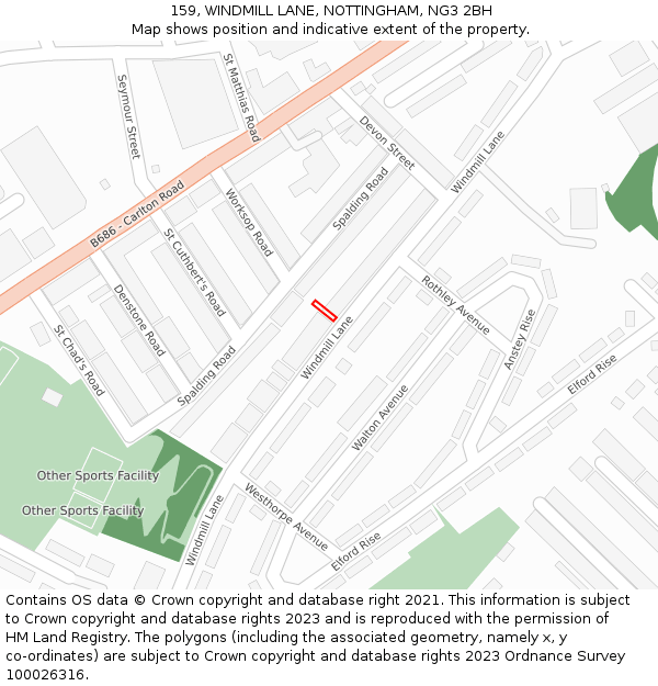 159, WINDMILL LANE, NOTTINGHAM, NG3 2BH: Location map and indicative extent of plot