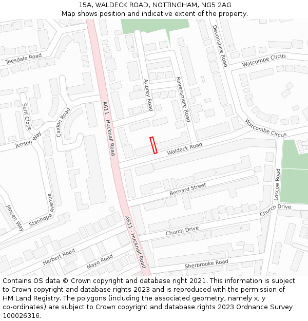 15A, WALDECK ROAD, NOTTINGHAM, NG5 2AG: Location map and indicative extent of plot