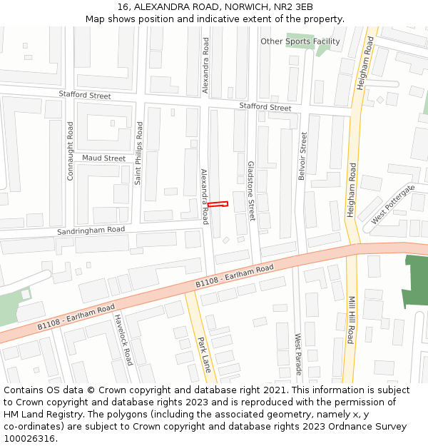 16, ALEXANDRA ROAD, NORWICH, NR2 3EB: Location map and indicative extent of plot