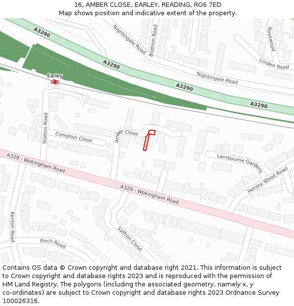16, AMBER CLOSE, EARLEY, READING, RG6 7ED: Location map and indicative extent of plot