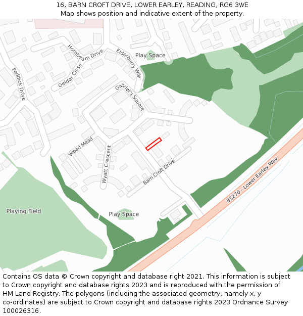16, BARN CROFT DRIVE, LOWER EARLEY, READING, RG6 3WE: Location map and indicative extent of plot